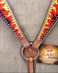 HILASON Western Horse Leather Headstall & Breast Collar Tack Set Flame
