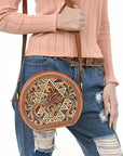 American Darling Adbga538 Canteen Hand Tooled Genuine Leather Women Bag Western Handbag Purse