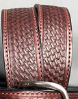 HILASON Western Heavy Duty Genuine Leather Mens Belt Basket Weave Mahogany