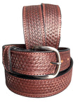 HILASON Western Heavy Duty Genuine Leather Mens Belt Basket Weave Mahogany