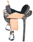 HILASON Flex Tree Western Horse Saddle American Leather Trail Barrel Racing Black Rough Out