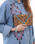 OHLAY WALLET Hand Tooled Genuine Leather women bag western handbag purse