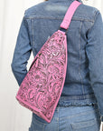 American Darling Sling Hand Tooled Genuine Leather Women Bag Western Handbag Purse
