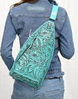 American Darling Sling Hand Tooled Genuine Leather Women Bag Western Handbag Purse