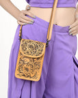American Darling Cell Phone Holder Hand Tooled Genuine Leather Women Bag Western Handbag Purse
