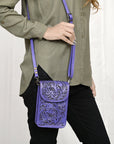 American Darling Cell Phone Holder Hand Tooled Genuine Leather Women Bag Western Handbag Purse