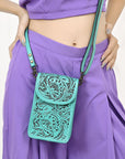 American Darling Cell Phone Holder Hand Tooled Genuine Leather Women Bag Western Handbag Purse