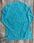 Turquoise Boot Stitch Sheer/Mesh Top