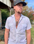 Men black chain with arrow and real turquoise
