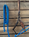 Blue Flower Power Tooled Lariat & Leather Combo Halter