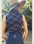 Sleeveless Navy and Silver Riding Shirt