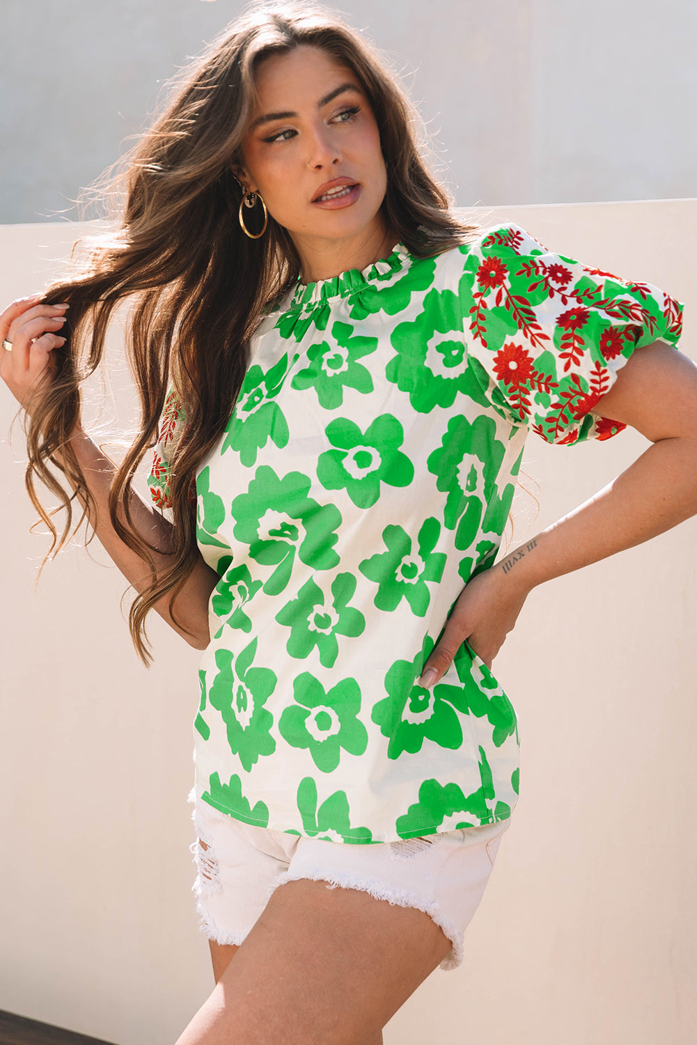 Maisy Embroidered Puff Short Sleeve Floral Blouse