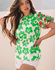 Maisy Embroidered Puff Short Sleeve Floral Blouse