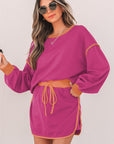 Violeta Loose Pullover and Lace-up Waist Skort Set