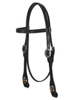 Hilason Western Horse Genuine Leather Headstall Bridle Engraved GS Concho Black