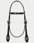 Hilason Western Horse Genuine Leather Headstall Bridle Engraved GS Concho Black