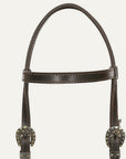 Hilason Western Horse Genuine Leather Headstall Bridle Engraved GS Concho Brown