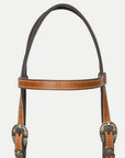 Hilason Western Horse Genuine Leather Headstall Bridle Engraved GS Concho Chestnut
