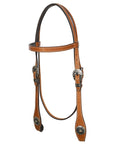 Hilason Western Horse Genuine Leather Headstall Bridle Engraved GS Concho Chestnut
