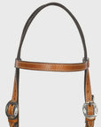 Hilason Western Horse Genuine Leather Headstall Bridle Engraved GS Concho Chestnut