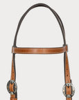 Hilason Western Horse Genuine Leather Headstall Bridle Engraved GS Concho Chestnut