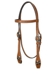 Hilason Western Horse Genuine Leather Headstall Bridle Engraved GS Concho Chestnut