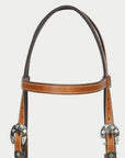Hilason Western Horse Genuine Leather Headstall Bridle Engraved GS Concho Chestnut