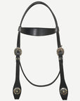 Hilason Western Horse Genuine Leather Headstall Bridle Engraved GS Concho Black