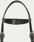 Hilason Western Horse Genuine Leather Headstall Bridle Engraved GS Concho Black