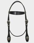 Hilason Western Horse Genuine Leather Headstall Bridle Engraved GS Concho Black