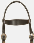 Hilason Western Horse Genuine Leather Headstall Bridle Engraved GS Concho Brown