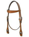 Hilason Western Horse Genuine Leather Headstall Bridle Engraved GS Concho Chestnut