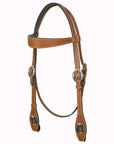 Hilason Western Horse Genuine Leather Headstall Bridle Engraved GS Concho Chestnut