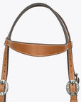 Hilason Western Horse Genuine Leather Headstall Bridle Engraved GS Concho Chestnut