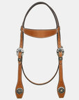 Hilason Western Horse Genuine Leather Headstall Bridle Engraved GS Concho Chestnut