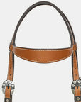 Hilason Western Horse Genuine Leather Headstall Bridle Engraved GS Concho Chestnut