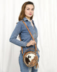American Darling ADBG1458 Canteen Hand Tooled Hair On Genuine Leather women bag western handbag purse