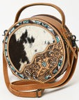 American Darling ADBG1458 Canteen Hand Tooled Hair On Genuine Leather women bag western handbag purse