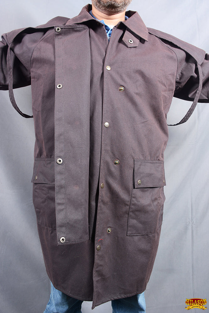 HILASON Outerwear Short Length Lightweight Waterproof Oilskin Duster Coat Rain Jacket Brown