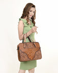 American Darling ADBG1183 Hand Tooled Crocodile Embossed Genuine Leather Women Bag Western Handbag Purse