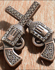Western Screw Back Concho One Piece Crystal Bling Cross Pistol Saddle