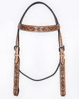 Bar H Equine Western Horse Genuine Leather Floral Carved Tack Set Tan