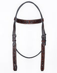 Bar H Equine Horse Genuine Leather Floral Carved Tack Set Dark Brown