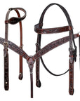Bar H Equine Horse Genuine Leather Floral Carved Tack Set Dark Brown