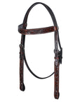 Bar H Equine Horse Genuine Leather Floral Carved Tack Set Dark Brown