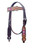 Bar H Equine Western Leather Horse Tack Set Floral Carved Beeded Inlay