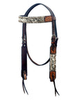 Bar H Equine Western Hair On Leather Headstall & Breast Collar Floral Brown