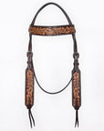 Bar H Equine Western Leather Headstall & Breast Collar Floral Dark Brown