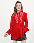 American Darling ADDR003 100% Cotton Denim Women Shirt Jacket Dress Ladies Girl Top Red