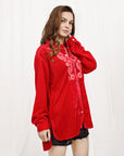 American Darling ADDR003 100% Cotton Denim Women Shirt Jacket Dress Ladies Girl Top Red